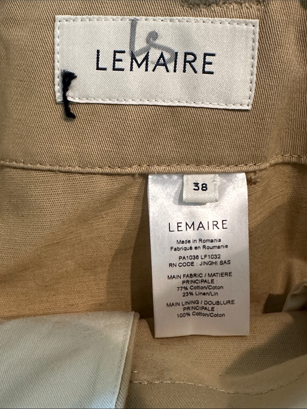 Lemaire Cotton/Linen Cropped Belted Pocket Chino Pants size 38, made in Romania - Picture 9 of 9
